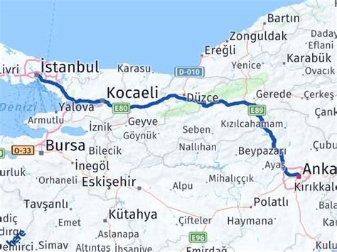 istanbul ile ankara arası kaç km dir